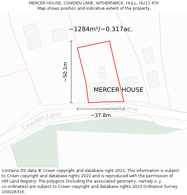 MERCER HOUSE, COWDEN LANE, WITHERNWICK, HULL, HU11 4TX: Plot and title map