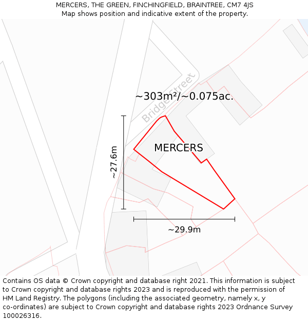 MERCERS, THE GREEN, FINCHINGFIELD, BRAINTREE, CM7 4JS: Plot and title map