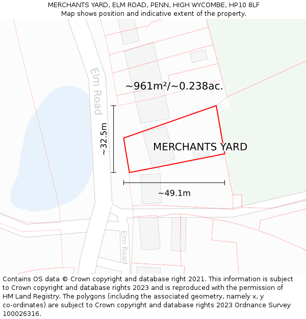 MERCHANTS YARD, ELM ROAD, PENN, HIGH WYCOMBE, HP10 8LF: Plot and title map