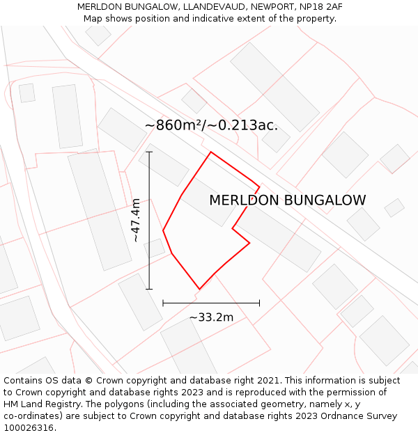 MERLDON BUNGALOW, LLANDEVAUD, NEWPORT, NP18 2AF: Plot and title map