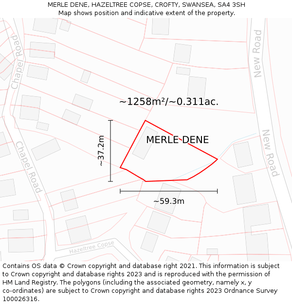 MERLE DENE, HAZELTREE COPSE, CROFTY, SWANSEA, SA4 3SH: Plot and title map