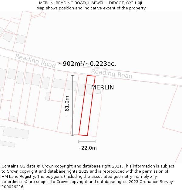 MERLIN, READING ROAD, HARWELL, DIDCOT, OX11 0JL: Plot and title map