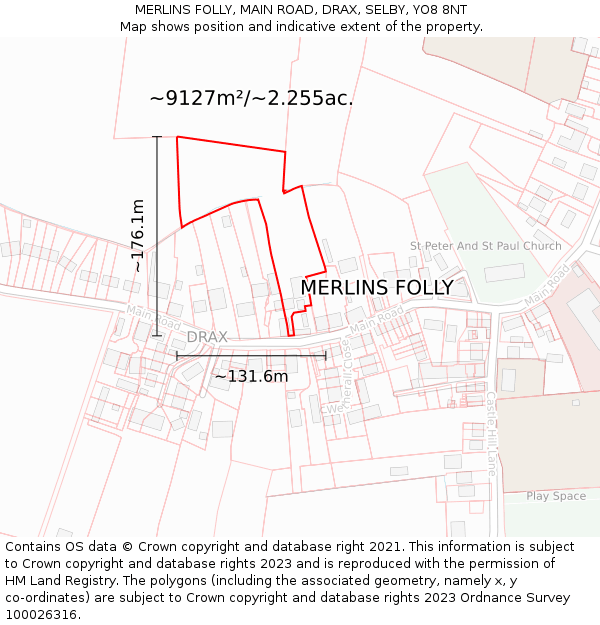 MERLINS FOLLY, MAIN ROAD, DRAX, SELBY, YO8 8NT: Plot and title map