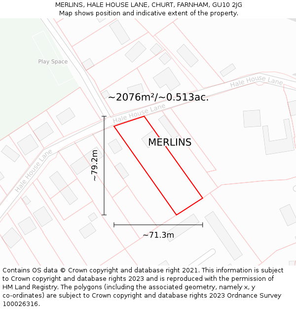 MERLINS, HALE HOUSE LANE, CHURT, FARNHAM, GU10 2JG: Plot and title map