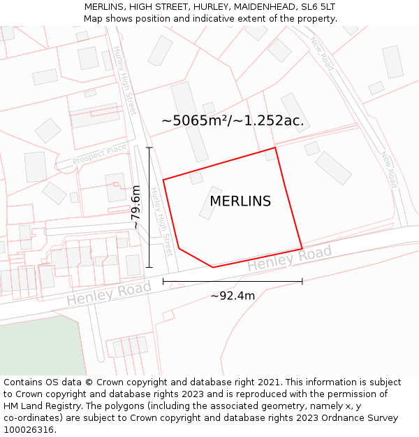 MERLINS, HIGH STREET, HURLEY, MAIDENHEAD, SL6 5LT: Plot and title map