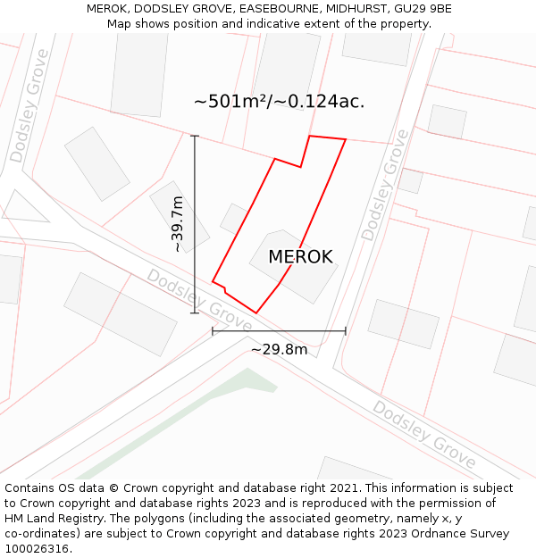 MEROK, DODSLEY GROVE, EASEBOURNE, MIDHURST, GU29 9BE: Plot and title map