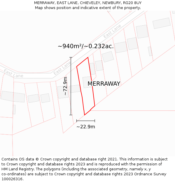 MERRAWAY, EAST LANE, CHIEVELEY, NEWBURY, RG20 8UY: Plot and title map