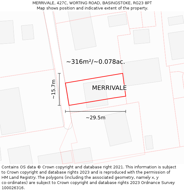 MERRIVALE, 427C, WORTING ROAD, BASINGSTOKE, RG23 8PT: Plot and title map