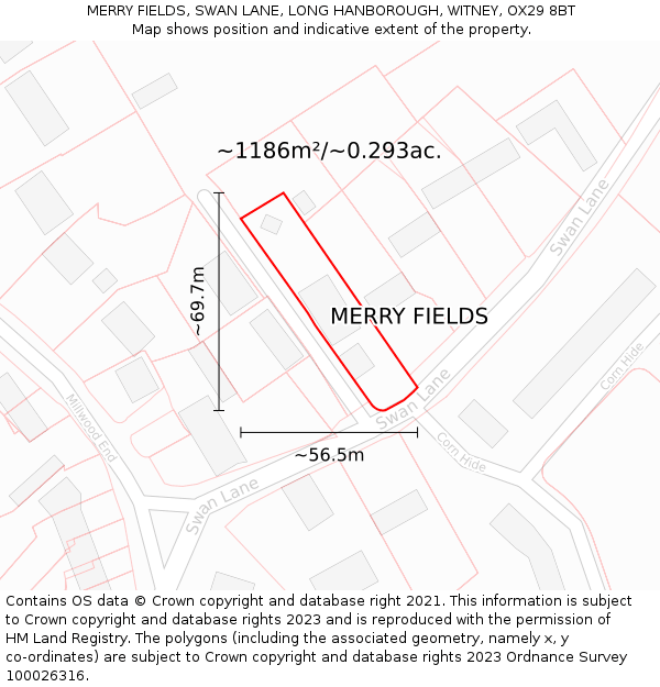 MERRY FIELDS, SWAN LANE, LONG HANBOROUGH, WITNEY, OX29 8BT: Plot and title map