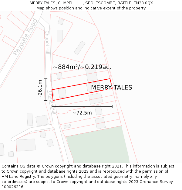 MERRY TALES, CHAPEL HILL, SEDLESCOMBE, BATTLE, TN33 0QX: Plot and title map