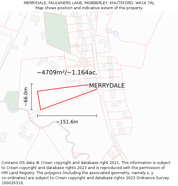 MERRYDALE, FAULKNERS LANE, MOBBERLEY, KNUTSFORD, WA16 7AL: Plot and title map