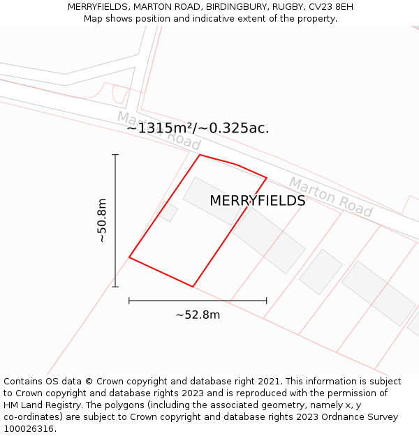 MERRYFIELDS, MARTON ROAD, BIRDINGBURY, RUGBY, CV23 8EH: Plot and title map