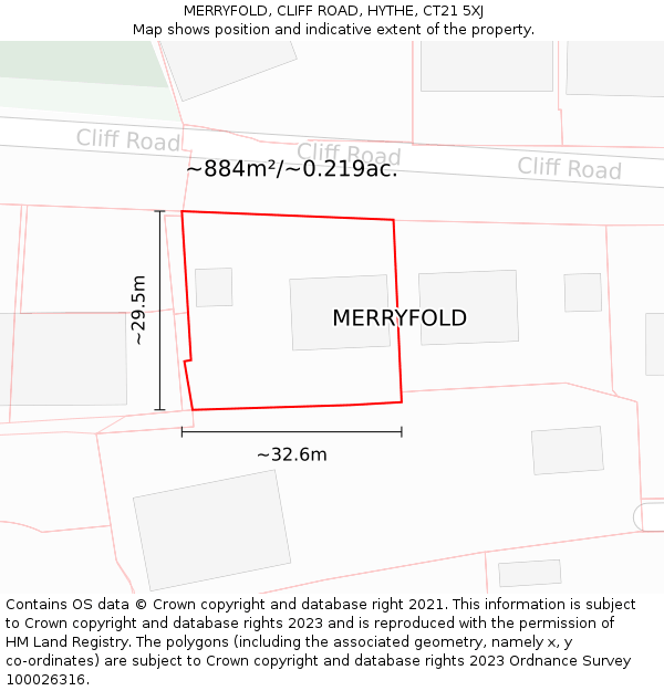 MERRYFOLD, CLIFF ROAD, HYTHE, CT21 5XJ: Plot and title map