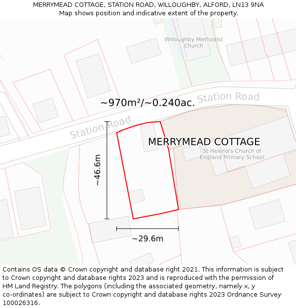 MERRYMEAD COTTAGE, STATION ROAD, WILLOUGHBY, ALFORD, LN13 9NA: Plot and title map