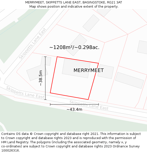 MERRYMEET, SKIPPETTS LANE EAST, BASINGSTOKE, RG21 3AT: Plot and title map