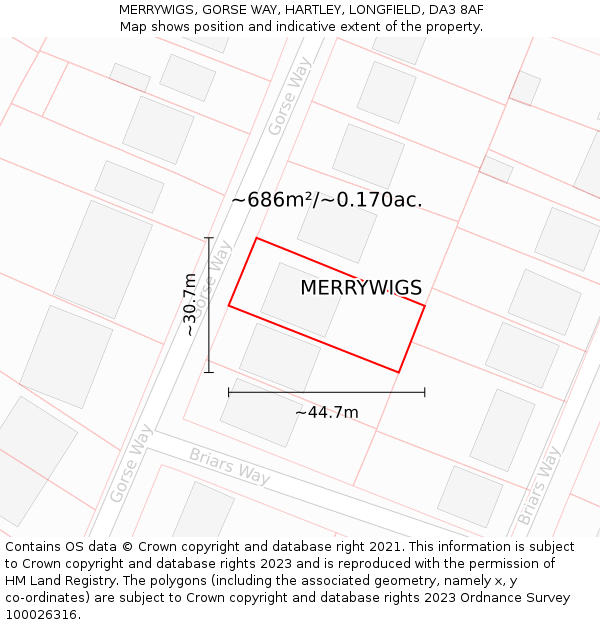MERRYWIGS, GORSE WAY, HARTLEY, LONGFIELD, DA3 8AF: Plot and title map