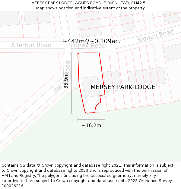 MERSEY PARK LODGE, AGNES ROAD, BIRKENHEAD, CH42 5LU: Plot and title map