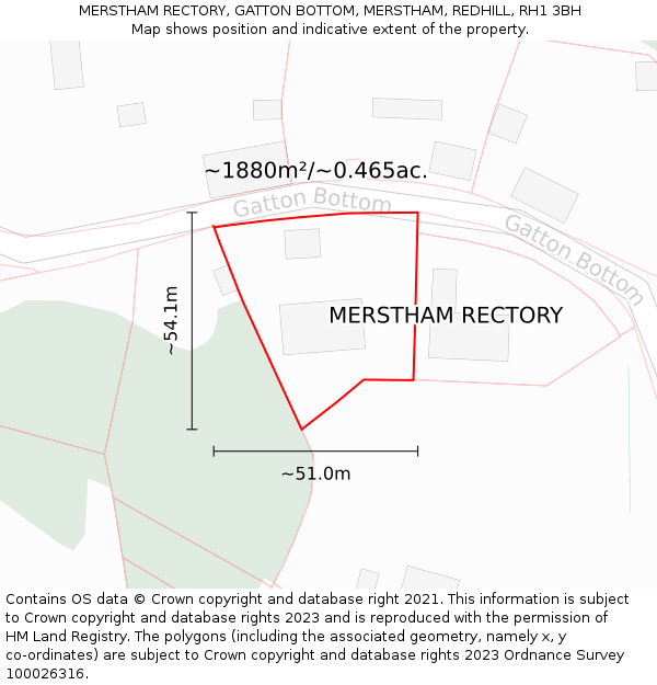 MERSTHAM RECTORY, GATTON BOTTOM, MERSTHAM, REDHILL, RH1 3BH: Plot and title map