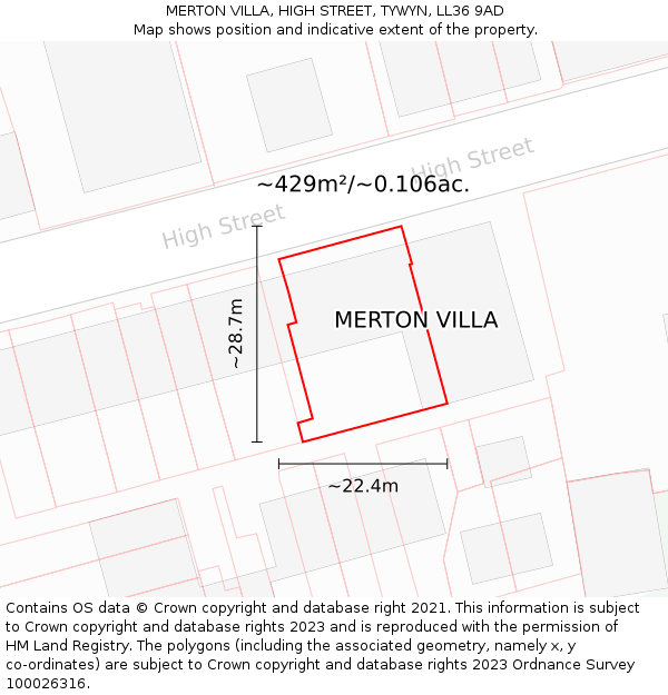 MERTON VILLA, HIGH STREET, TYWYN, LL36 9AD: Plot and title map