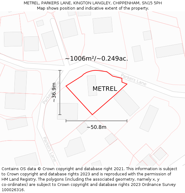 METREL, PARKERS LANE, KINGTON LANGLEY, CHIPPENHAM, SN15 5PH: Plot and title map