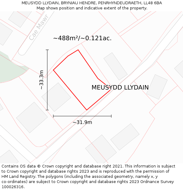 MEUSYDD LLYDAIN, BRYNIAU HENDRE, PENRHYNDEUDRAETH, LL48 6BA: Plot and title map