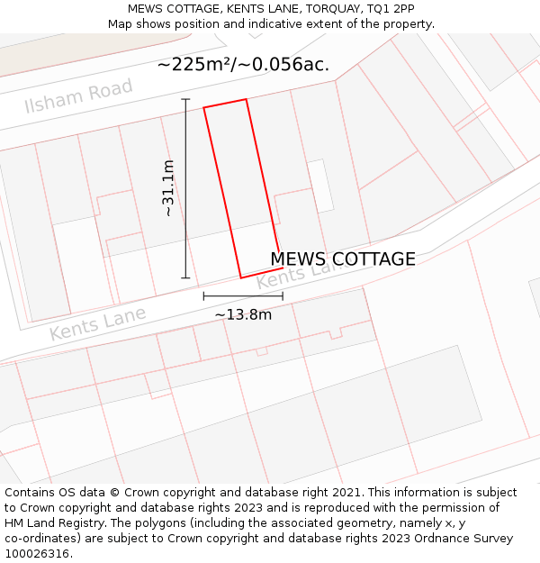 MEWS COTTAGE, KENTS LANE, TORQUAY, TQ1 2PP: Plot and title map