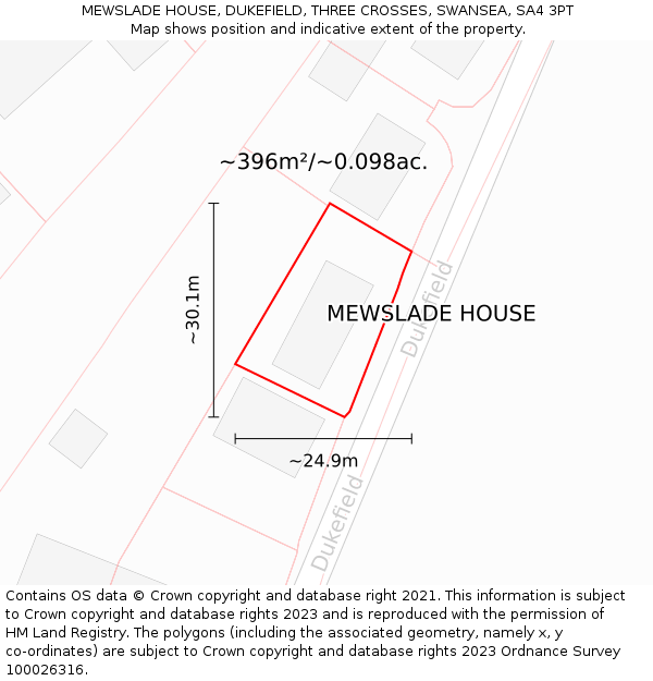 MEWSLADE HOUSE, DUKEFIELD, THREE CROSSES, SWANSEA, SA4 3PT: Plot and title map