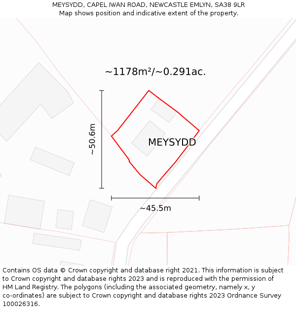MEYSYDD, CAPEL IWAN ROAD, NEWCASTLE EMLYN, SA38 9LR: Plot and title map