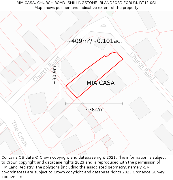 MIA CASA, CHURCH ROAD, SHILLINGSTONE, BLANDFORD FORUM, DT11 0SL: Plot and title map