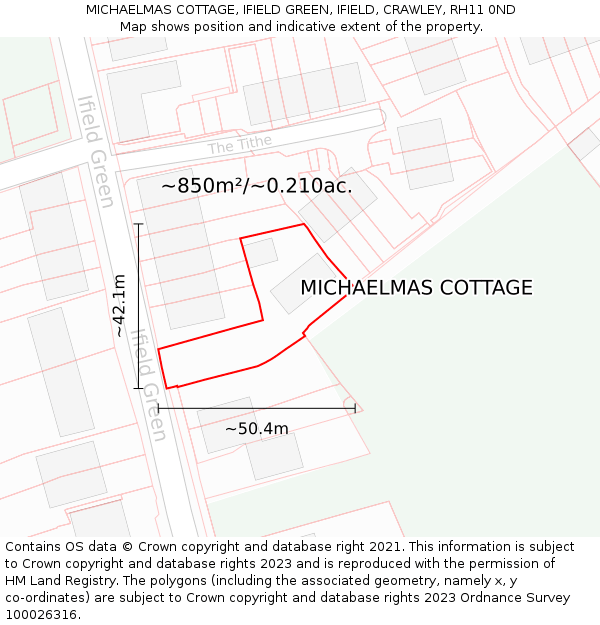 MICHAELMAS COTTAGE, IFIELD GREEN, IFIELD, CRAWLEY, RH11 0ND: Plot and title map