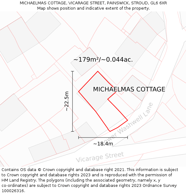 MICHAELMAS COTTAGE, VICARAGE STREET, PAINSWICK, STROUD, GL6 6XR: Plot and title map
