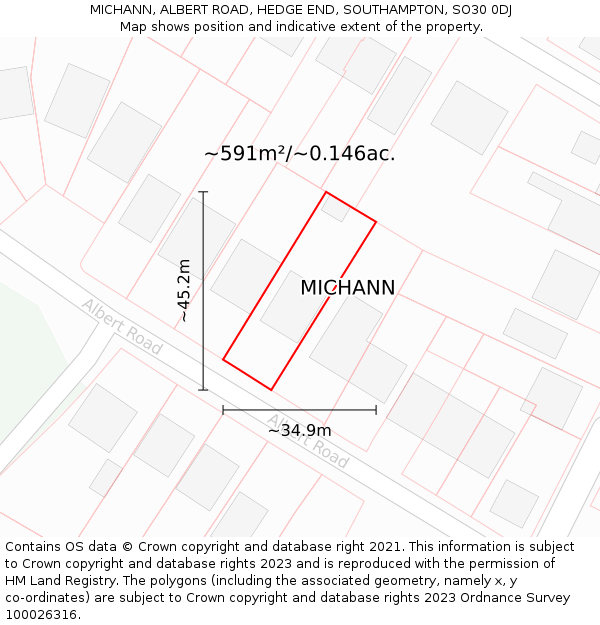 MICHANN, ALBERT ROAD, HEDGE END, SOUTHAMPTON, SO30 0DJ: Plot and title map