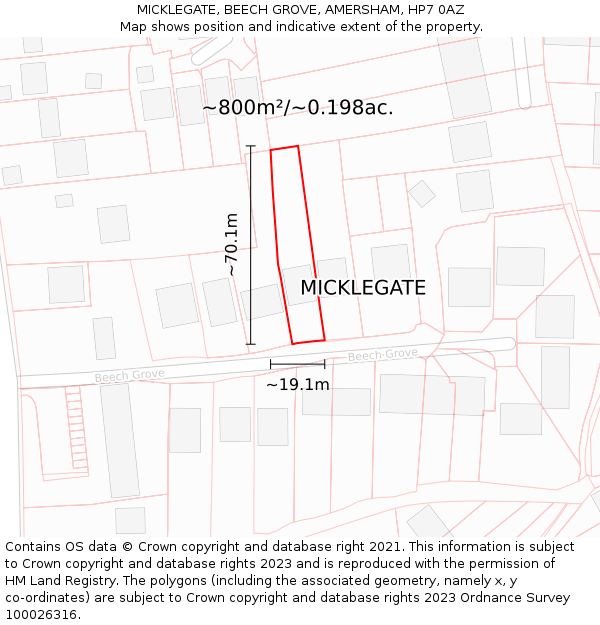 MICKLEGATE, BEECH GROVE, AMERSHAM, HP7 0AZ: Plot and title map