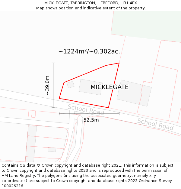 MICKLEGATE, TARRINGTON, HEREFORD, HR1 4EX: Plot and title map
