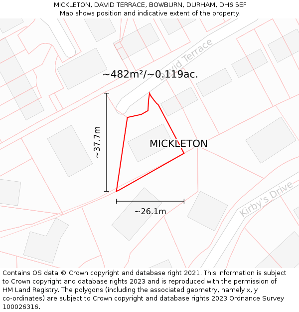 MICKLETON, DAVID TERRACE, BOWBURN, DURHAM, DH6 5EF: Plot and title map