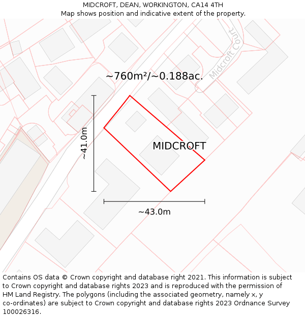 MIDCROFT, DEAN, WORKINGTON, CA14 4TH: Plot and title map