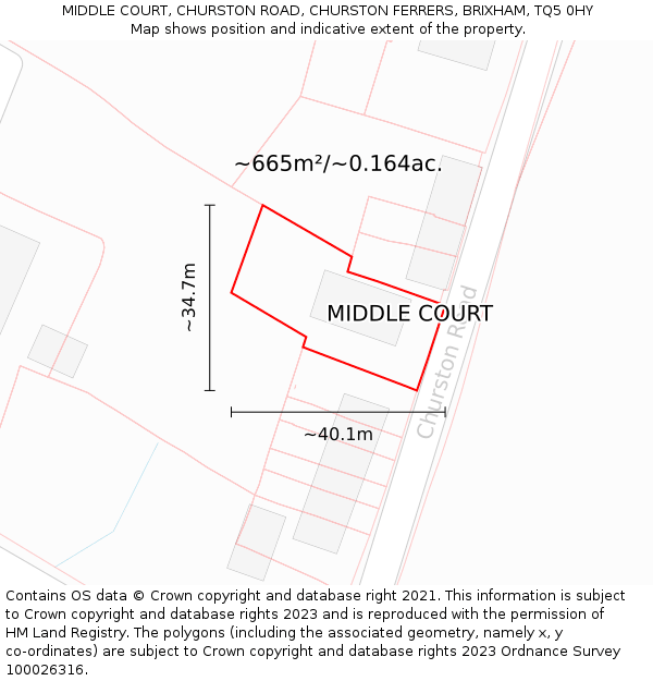 MIDDLE COURT, CHURSTON ROAD, CHURSTON FERRERS, BRIXHAM, TQ5 0HY: Plot and title map