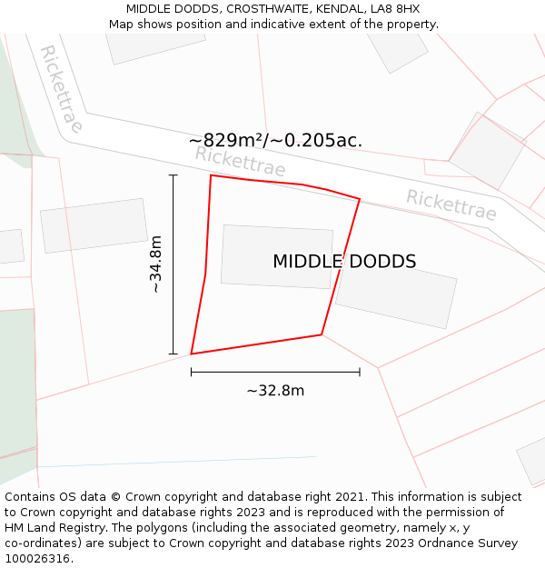 MIDDLE DODDS, CROSTHWAITE, KENDAL, LA8 8HX: Plot and title map