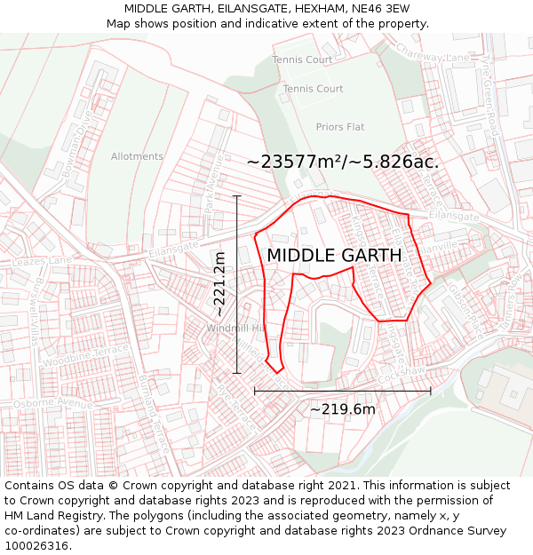 MIDDLE GARTH, EILANSGATE, HEXHAM, NE46 3EW: Plot and title map