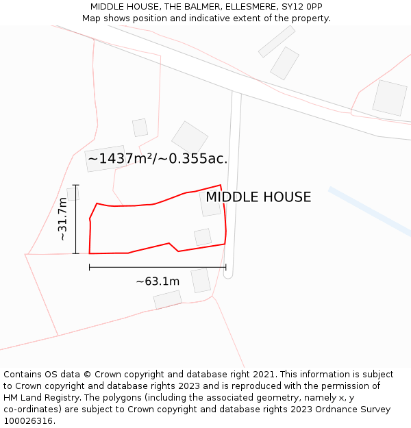 MIDDLE HOUSE, THE BALMER, ELLESMERE, SY12 0PP: Plot and title map