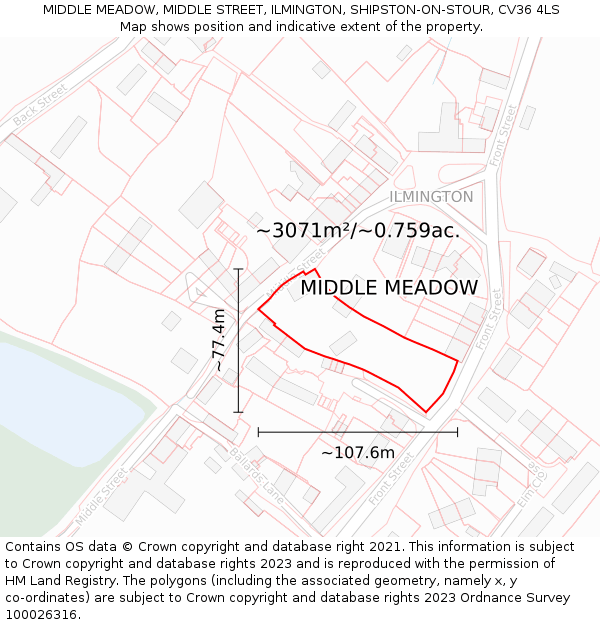 MIDDLE MEADOW, MIDDLE STREET, ILMINGTON, SHIPSTON-ON-STOUR, CV36 4LS: Plot and title map