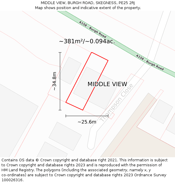 MIDDLE VIEW, BURGH ROAD, SKEGNESS, PE25 2RJ: Plot and title map