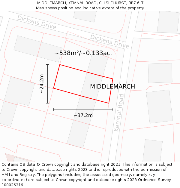 MIDDLEMARCH, KEMNAL ROAD, CHISLEHURST, BR7 6LT: Plot and title map