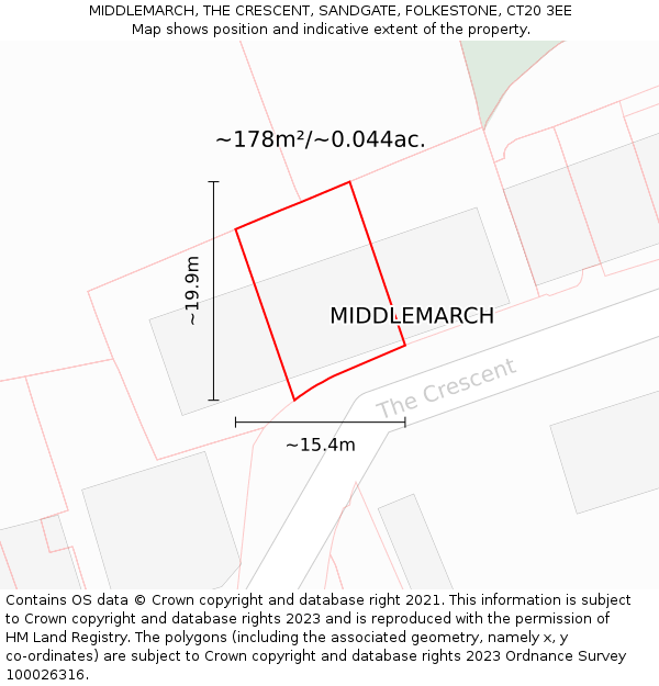 MIDDLEMARCH, THE CRESCENT, SANDGATE, FOLKESTONE, CT20 3EE: Plot and title map