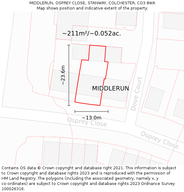 MIDDLERUN, OSPREY CLOSE, STANWAY, COLCHESTER, CO3 8WA: Plot and title map