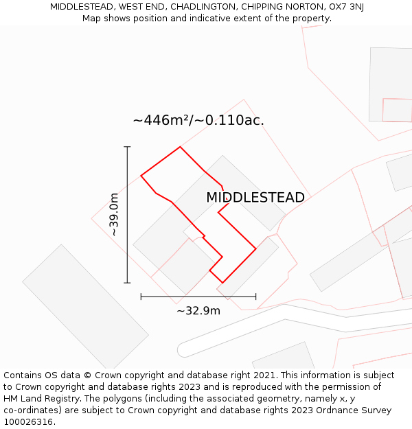 MIDDLESTEAD, WEST END, CHADLINGTON, CHIPPING NORTON, OX7 3NJ: Plot and title map