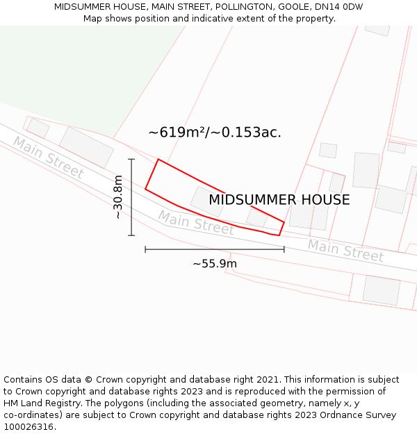 MIDSUMMER HOUSE, MAIN STREET, POLLINGTON, GOOLE, DN14 0DW: Plot and title map