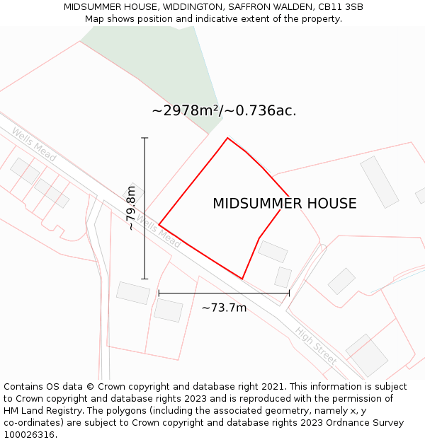 MIDSUMMER HOUSE, WIDDINGTON, SAFFRON WALDEN, CB11 3SB: Plot and title map