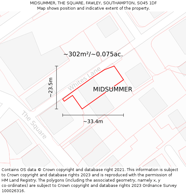 MIDSUMMER, THE SQUARE, FAWLEY, SOUTHAMPTON, SO45 1DF: Plot and title map