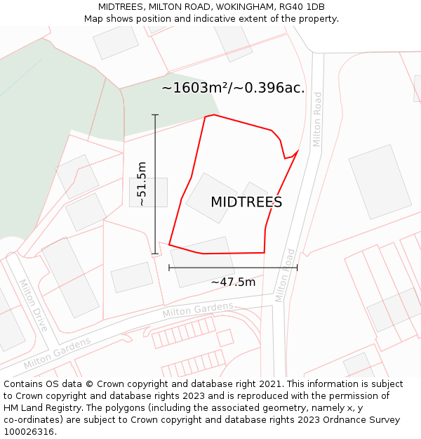 MIDTREES, MILTON ROAD, WOKINGHAM, RG40 1DB: Plot and title map
